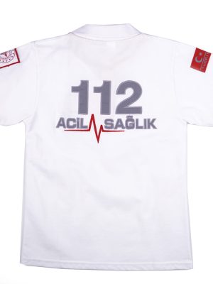 112 Acil Polo Yaka Tişört Kısa Kollu Renk Beyaz Arka